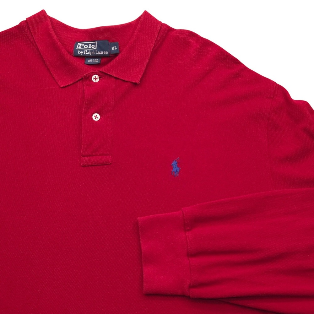 Polo Ralph Lauren Custom Fit Long Sleeve Cotton Polo Shirt Red‎ Mens XL